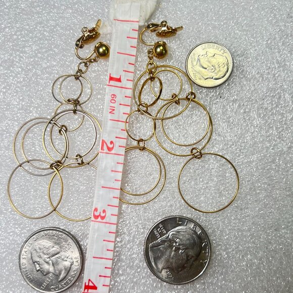 Vtg Multi-Hoop Circles 3" Earrings Dangle Clip-On  Boho Go-go Disco TrifariTM 80 - Picture 5 of 6